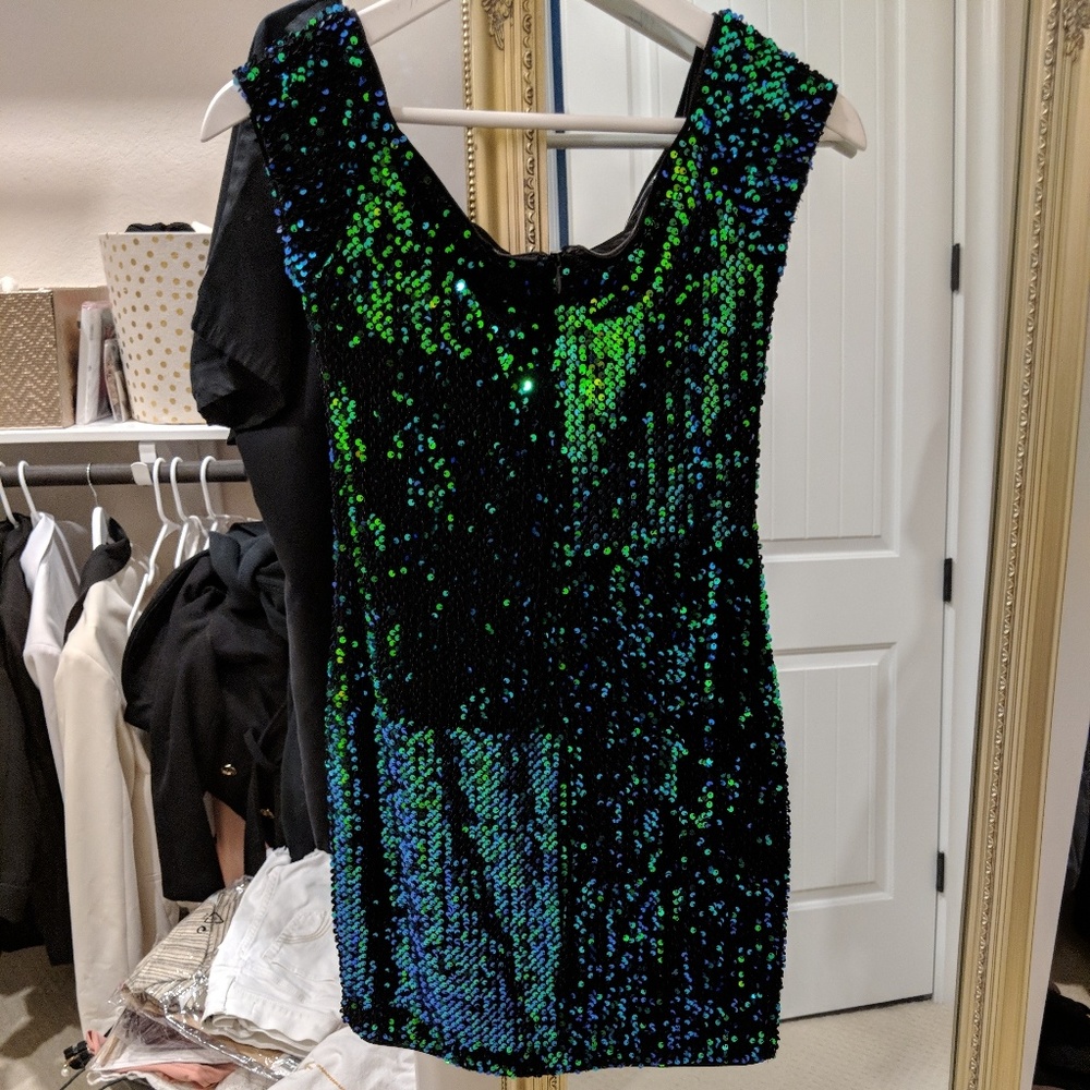 Grewn blue sequins mini cocktail dress